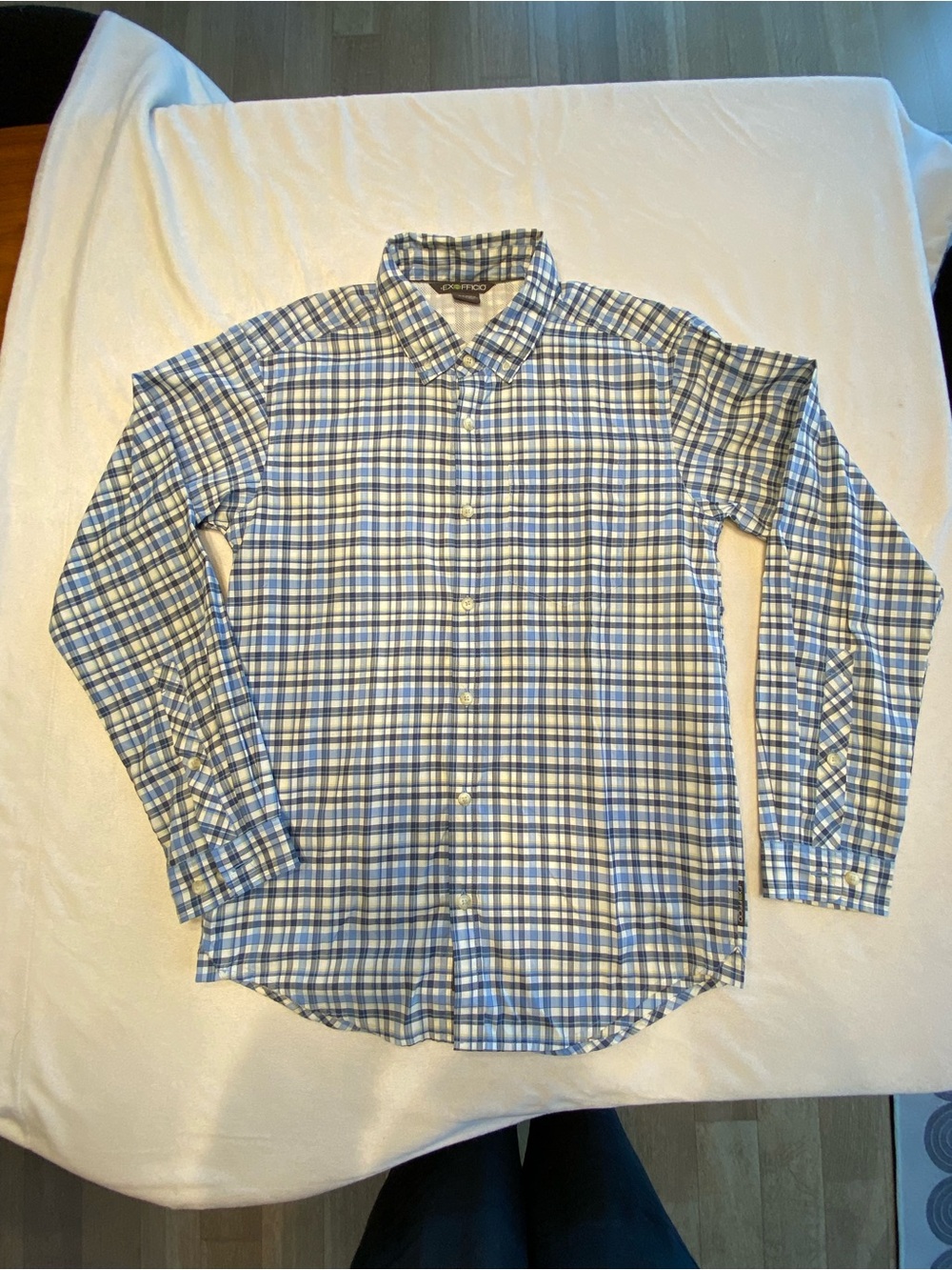 ExOfficio Men's Blue Plaid Button-Down Shirt Outdoors